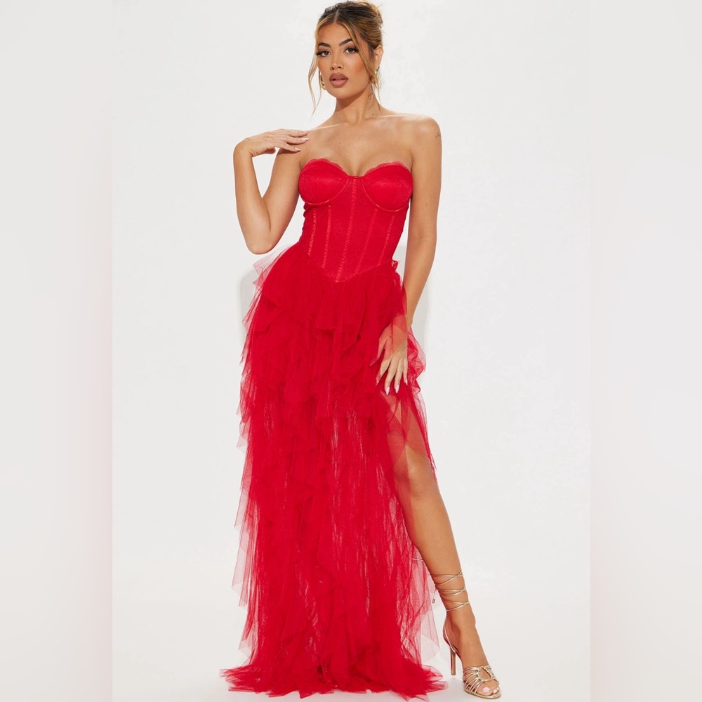 FashionNova Lucy Tulle Gown - Red
